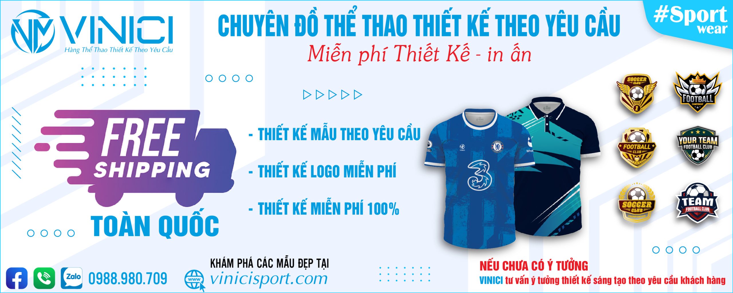 Vinici Sport nhận thiết kế áo đấu theo yêu cầu, logo miễn phí