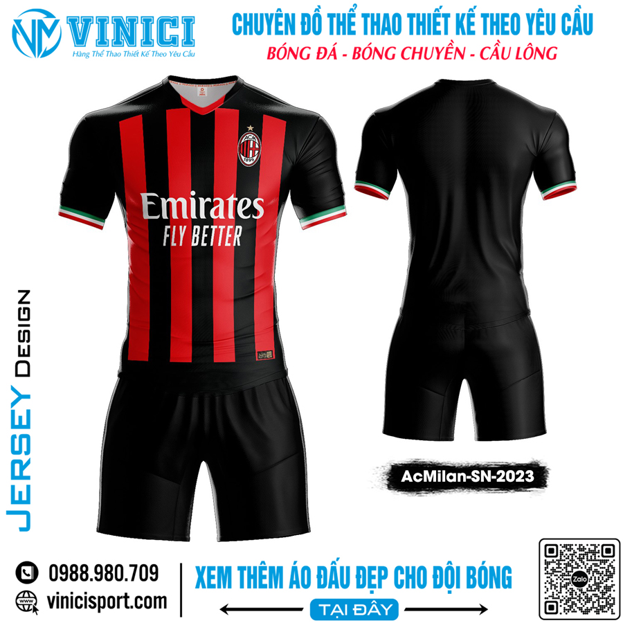 Đồng phục thể thao bóng đá AC Milan 2023 – Màu đỏ đen mạnh mẽ, mang đậm tinh thần chiến đấu