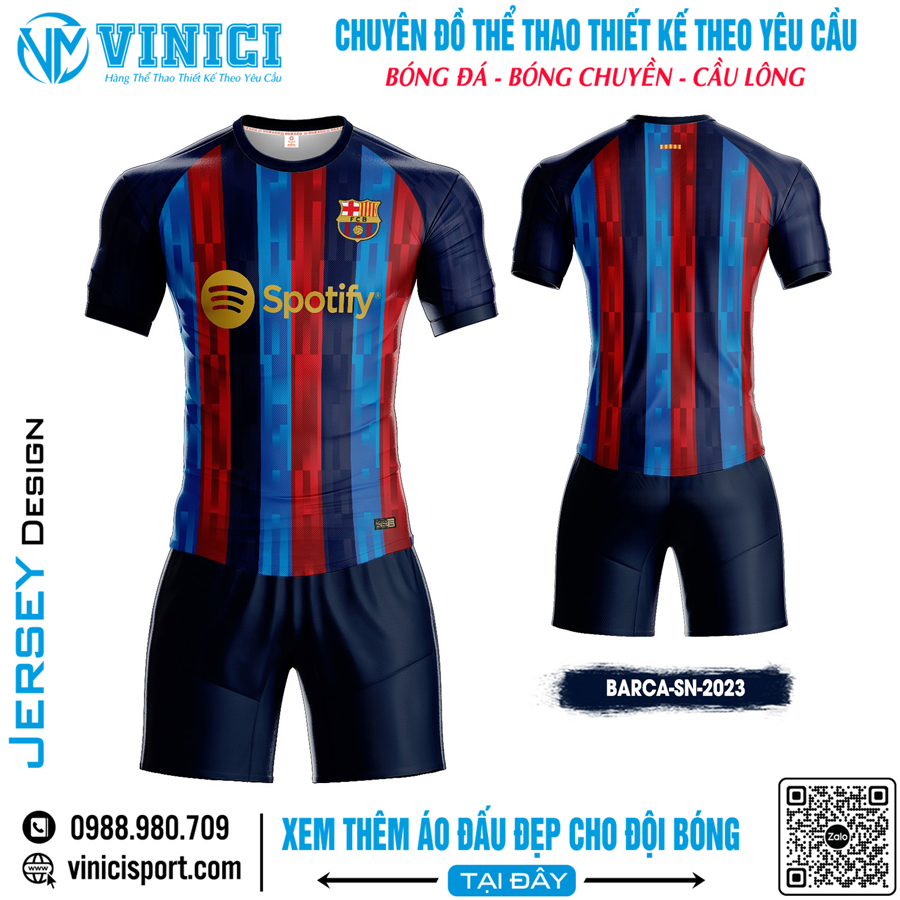 Áo đấu bóng đá BARCA-SN-2023 phối màu đỏ xanh hiện đại