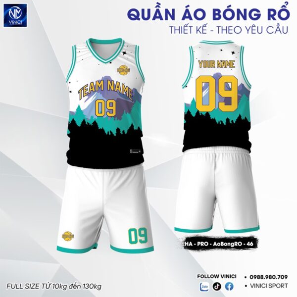Bộ Quần Áo Bóng Rổ Trắng Đen Họa Tiết Núi Rừng – HA PRO 46