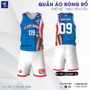 Quần Áo Bóng Rổ Thiết Kế Xanh Dương USA Style - Tùy Chỉnh Tên Số và Logo