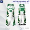 Đồng phục bóng rổ HA-PRO 54 - Trắng phối xanh lá & họa tiết vàng đồng