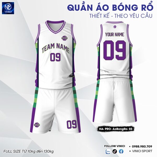Áo Bóng Rổ Trắng Tím Xanh Gradient Thể Thao HA PRO 03