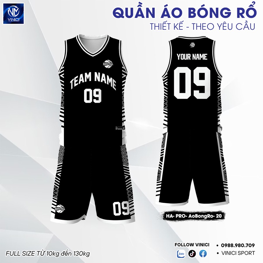 Bộ quần áo bóng rổ thiết kế đen trắng - HA-PRO-AoBongRo-20-1