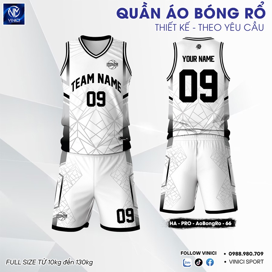 Bộ quần áo bóng rổ HA PRO màu trắng đen phong cách tam giác