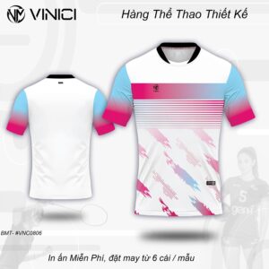 Áo Cầu Lông Thiết Kế VNC0806-14 màu trắng phối hồng xanh