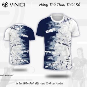Áo Cầu Lông Thiết Kế VNC0807-14 Màu Trắng Xanh Navy Xám