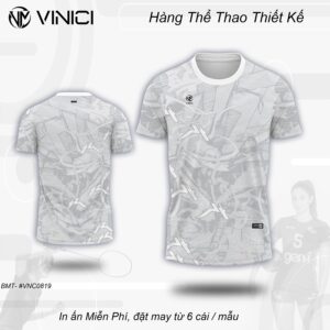 Áo Cầu Lông Thiết Kế VINICI VNC0819 màu xám trắng thiết kế trừu tượng mạnh mẽ