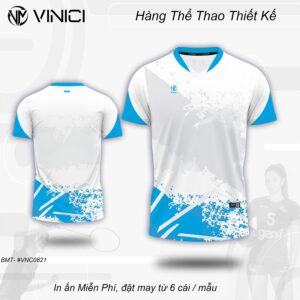 Áo Cầu Lông Thiết Kế VINICI Trắng Xanh VNC0821-14 - Thanh Lịch & Năng Động