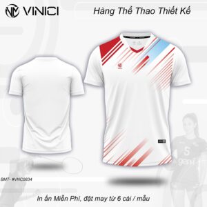 Áo Cầu Lông Thiết Kế nam trắng phối đỏ đô VNC0834-13 – Năng động và phong cách