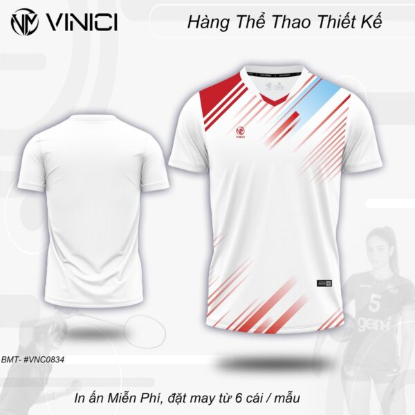 Áo Cầu Lông Thiết Kế nam trắng phối đỏ đô VNC0834-13 – Năng động và phong cách