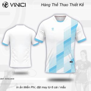 Áo Cầu Lông Thiết Kế VINICI VNC0839 Trắng - Phối Sọc Xanh Năng Động
