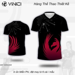 Áo Cầu Lông Thiết Kế VNC0849-13 Màu Đen Phối Đỏ Đô – Slim-Fit Cá Tính