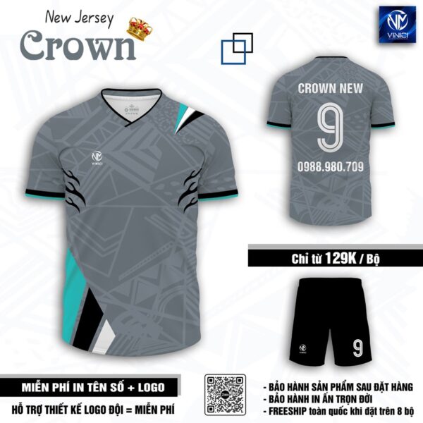 Áo bóng đá không logo Crown New Jersey – Xanh Navy - Ảnh 4