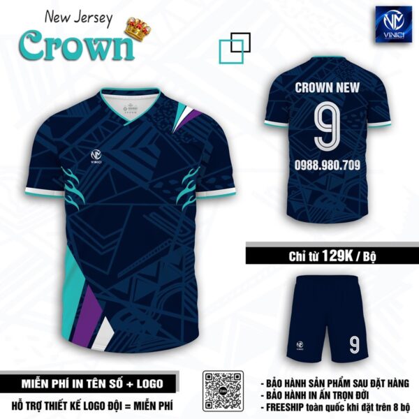 Áo bóng đá không logo Crown New Jersey – Xanh Navy