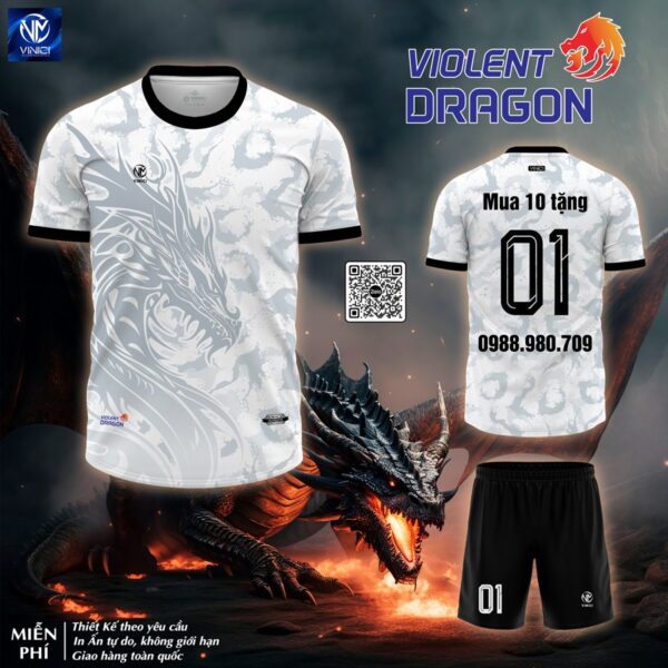 Áo Bóng Đá Không Logo Thiết Kế Dragon Màu Trắng Xám