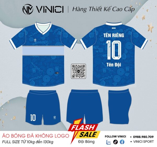 Bộ quần áo bóng đá thiết kế không logo màu xanh dương BD08006