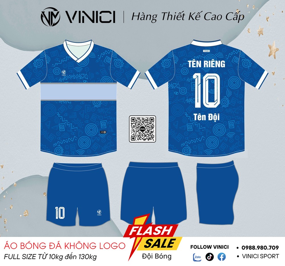Bộ quần áo bóng đá màu xanh dương thiết kế không logo BD08006, thoáng khí, thấm hút mồ hôi tốt