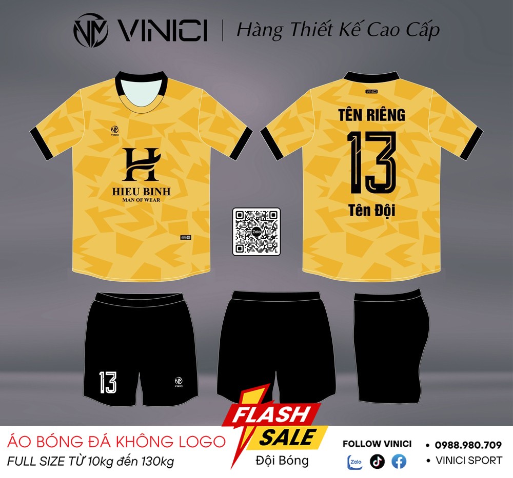 Áo bóng đá không logo màu vàng BD08009 thiết kế unisex cá tính