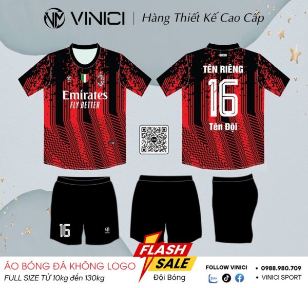Áo bóng đá thiết kế BD08012 đỏ đen - Mạnh mẽ & Cá tính