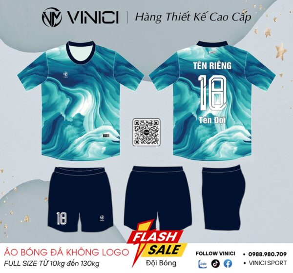 Áo Bóng Đá Không Logo VINICI BD08013 Màu Xanh Lam Loang