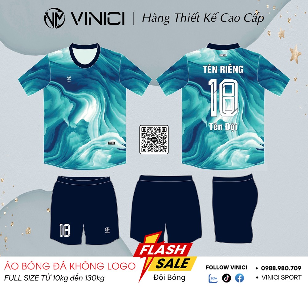 Áo bóng đá không logo VINICI BD08013 màu xanh lam loang thể thao, nghệ thuật