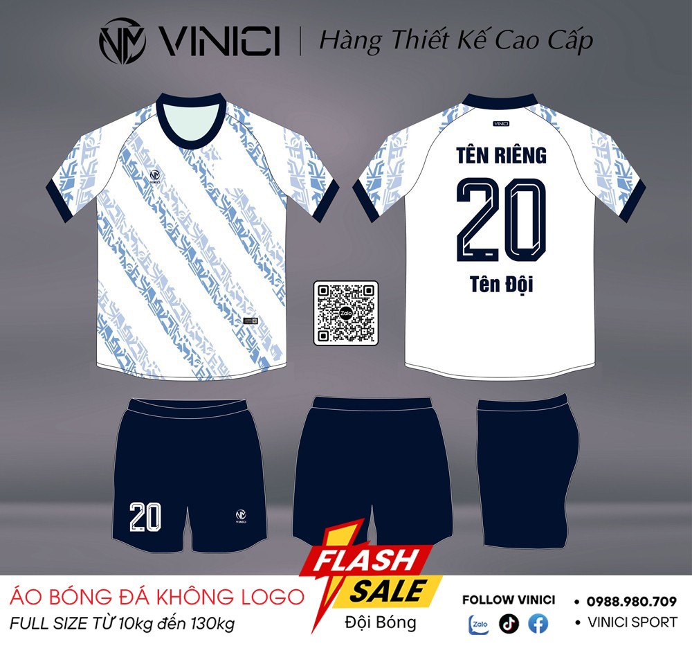 Áo bóng đá thiết kế BD08015 trắng xanh navy sang trọng, phong cách chuyên nghiệp