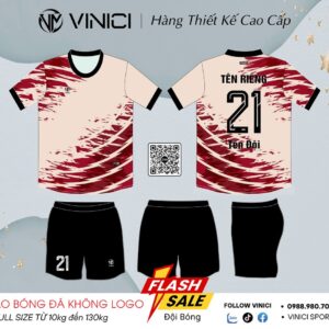 Áo Bóng Đá Không Logo VINICI - Kem Nhạt Phối Đỏ Đô BD08016