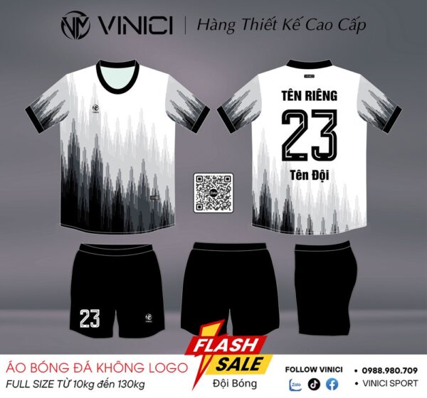 Áo bóng đá thiết kế BD08017 trắng xám đen – Mạnh mẽ và hiện đại