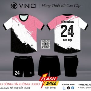 Áo bóng đá không logo BD08018 hồng pastel trắng đen