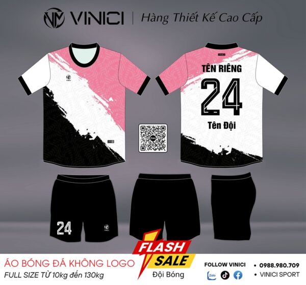 Áo bóng đá không logo BD08018 hồng pastel trắng đen