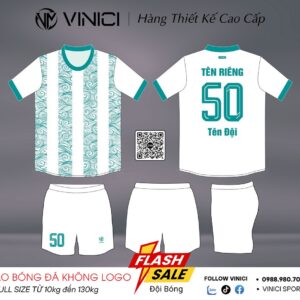 Áo bóng đá không logo Trắng Xanh Ngọc BD08019 thiết kế nghệ thuật, trẻ trung