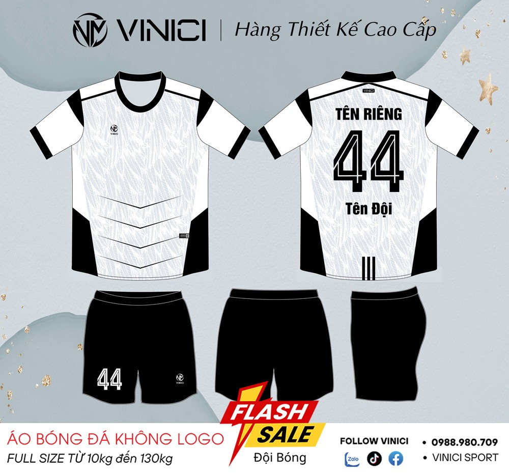 Áo bóng đá thiết kế BD08034 màu trắng đen chất lượng cao