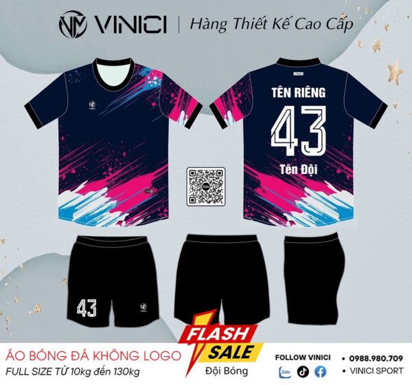 Áo Bóng Đá Không Logo VINICI Màu Xanh Navy Thiết Kế BD08036