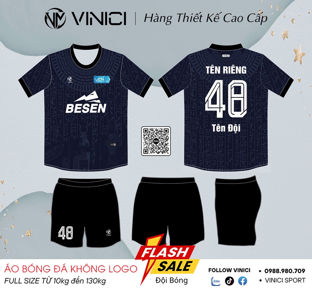 Áo bóng đá VINICI BD08037 màu xanh navy phối họa tiết hiện đại