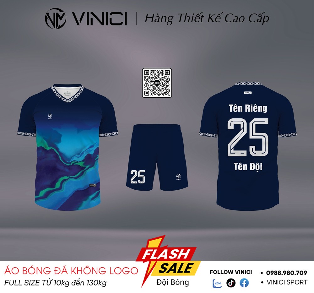 Áo bóng đá thiết kế BD08020 màu xanh navy không logo của Vinici