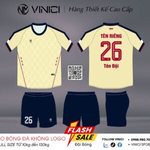 Áo đá banh thiết kế BD08022 màu vàng kem phối navy đỏ
