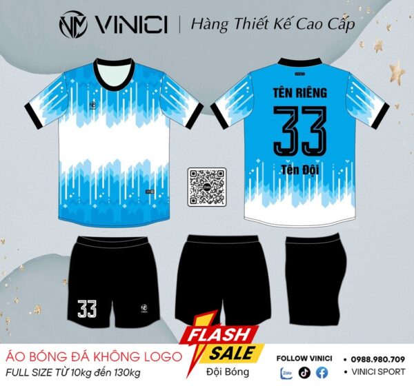Áo Bóng Đá Thiết Kế VINICI BD08025 Màu Xanh Trắng Cá Tính