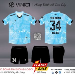 Áo bóng đá thiết kế BD08026 - Màu xanh dương pastel không logo