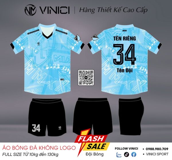 Áo bóng đá thiết kế BD08026 - Màu xanh dương pastel không logo