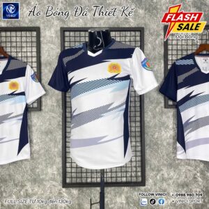 Áo đá banh thiết kế trắng phối xanh navy – Năng động, hiện đại & chuyên nghiệp