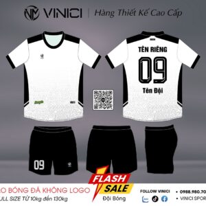 Áo bóng đá không logo VINICI trắng đen BD08032 - Thoáng mát, nam tính, đa dụng