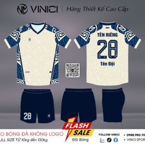 Áo bóng đá thiết kế VINICI BD08033 – Trắng ngà phối navy cao cấp