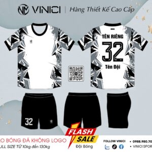 Áo bóng đá không logo VINICI BD08035 - Trắng phối đen xám thời thượng