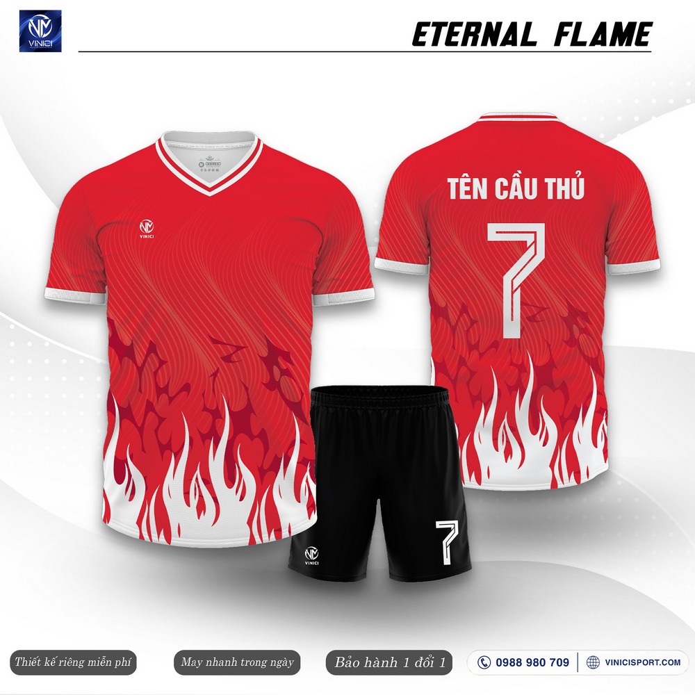 Áo bóng đá Eternal Flame màu đỏ trắng, quần đen